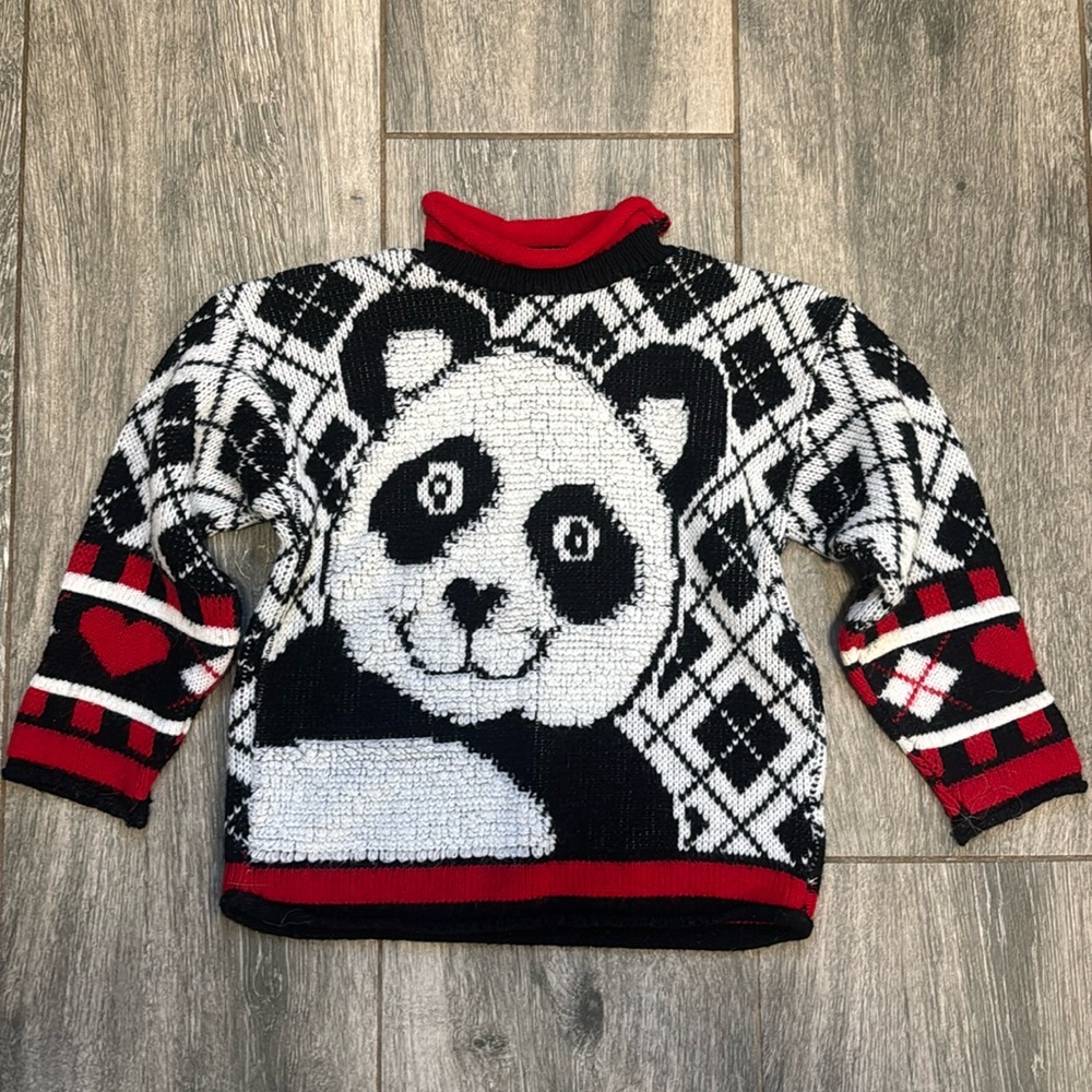 Vtg Grand Panda 🐼 Bear Kids 5/6 Sweater 🥶